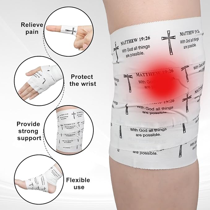 MiniInflat 2 Pcs Christian Cross Athletic Tape Sports Tape 2in x 23ft Religion Jesus Wrist Wrap for Soccer Football Baseball, Gift for Graduation Teacher Nurses Week Pentecost(White,Matthew 19:26)