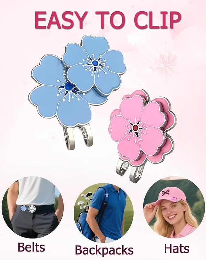 12 PCS Magnetic Golf Ball Marker with Hat Clip, Golf Hat Clips with Flower Shape Ball Markers for Women & Men Golfers