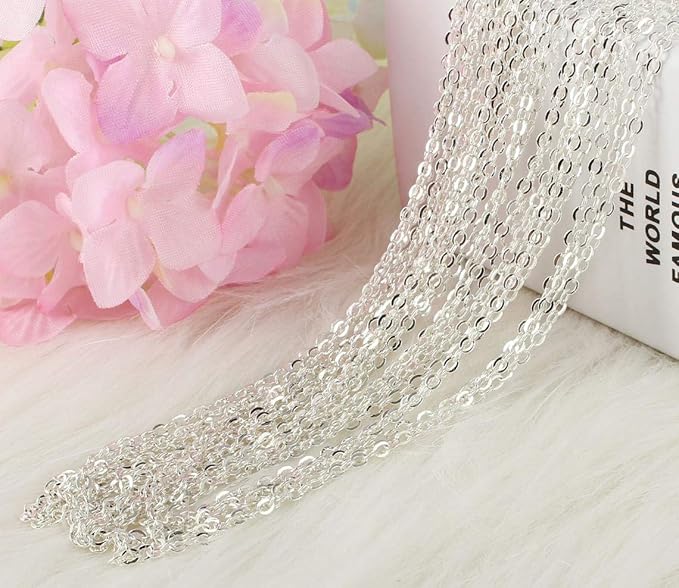 Wholesale 12 PCS Silver Plated Solid Brass Fine Flat Cable Chains Bulk - Image 4
