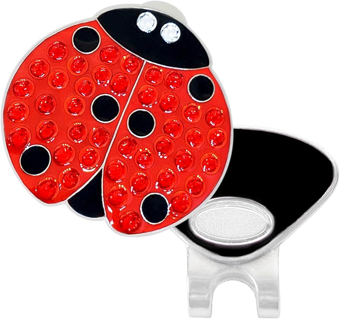 NAVIKA Lady Luck Ladybug Golf Ball Marker with Austrian Crystals | Hat Clip Included | Good Luck Themed Golf Accessory | Sparkling Red | Tournament Gift for Women