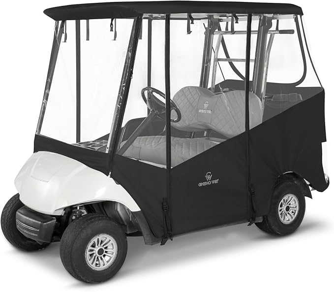 2 Passenger Golf Cart Enclosure for Yamaha G29 Drive 2 G12 G16 G14, 600D Waterproof Driving Rain Cover with Full Roll-Up Clear Windows & Doors, Heavy Duty Zippers & Side Mirror Openings