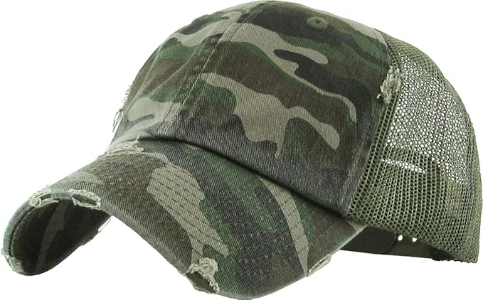 Funky Junque Trucker Hat for Women – Distressed Low Profile Western Camo Baseball Cap with Mesh, Trendy and Adjustable Fit