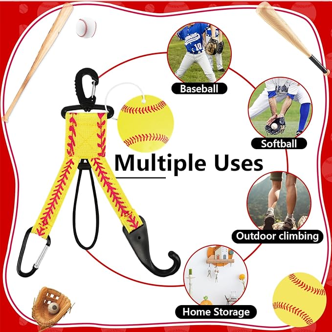 Eyourlife Dugout Organizer Fence Hooks Baseball Softball Gift for Bag Backpack Glove Helmet Drinking Bottle Hanging with Name Luggage Tags Charms Team Gifts for Coach Mom (1set yellow softball)