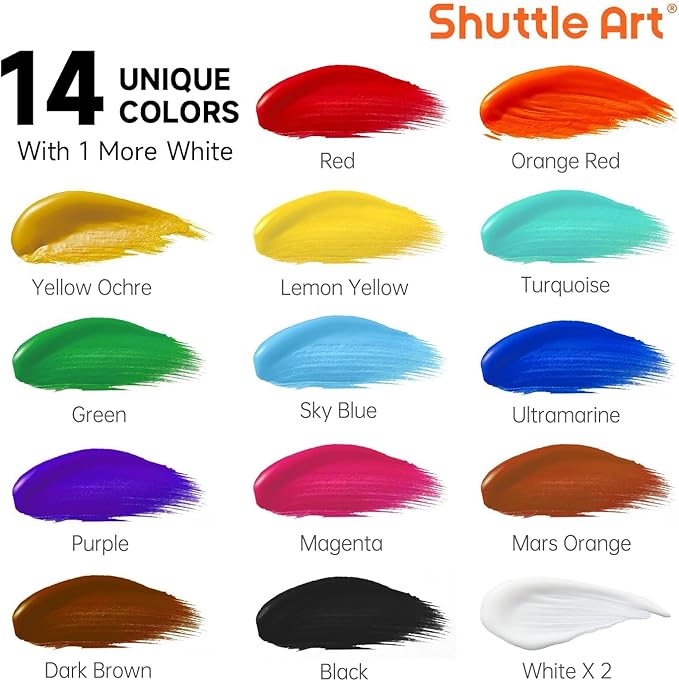 Shuttle Art Acrylic Paint, 15 Pack Acrylic Paint Large Bottle Set, 473ml/16oz - Image 2