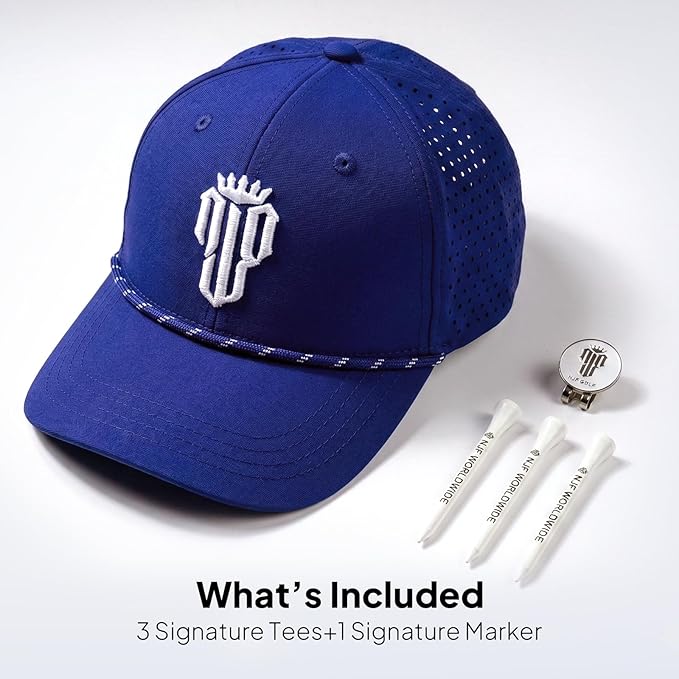 NJF Golf Hat Men - Breathable Mens Golf Hats, Adjustable Rope Hook and Loop Style Cap, Convenient Cap with Tee Holder