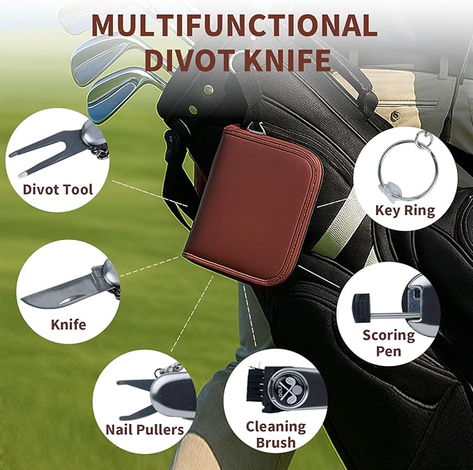 Golf Accessories Gifts for Men - Golfing Essentials Kit for Beginner Golfers with Balls Tees Golf Ball Clamp Rangefinder Scorer Cleaning Brush Multifunctional Divot Knife Gifts for Women Men