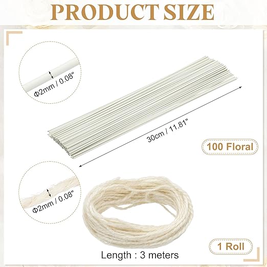 uxcell 100Pcs 2 Gauge Floral Wire, 11.81" Length Flower Stem Wires - Image 2