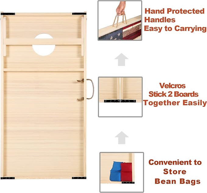 Solid Wood Vintage Cornhole Game Set, Two 4'x2'Cornhole Boards, 8 Cornhole Bags - Image 4