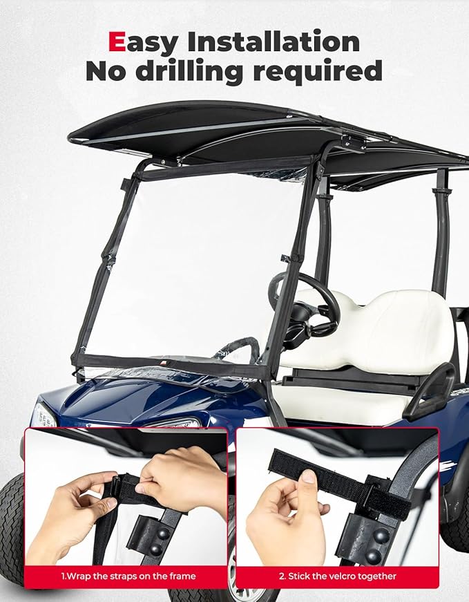 KEMIMOTO Foldable Golf Cart Windshield Compatible with Club Car DS, Tempo, Precedent, Portable Lightweight PVC Golf Cart Windshield