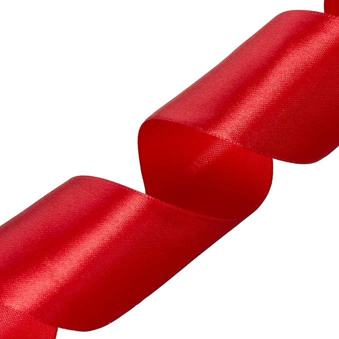2 Inch Red Solid Satin Ribbon, 50 Yards Craft Fabric Ribbon - Image 2
