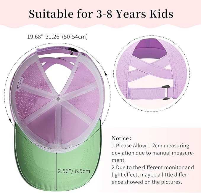 Little Girls Criss Cross Ponytail Hat Toddler Reflective Baseball Cap Kids Quick Dry Summer Sports Hats Age 3-8