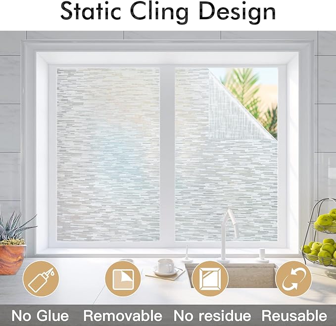 Haton Window Privacy Film, Frosted Glass Static Cling Sun Heat Blocking Window - Image 4