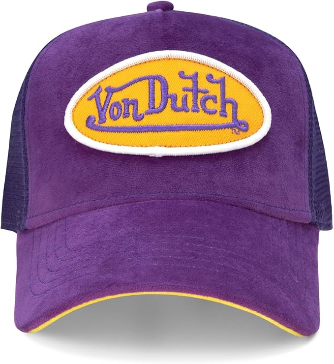 Von Dutch Unisex Trucker Hat - Velvet Curved Bill Mesh Back Retro Classic Adjustable Snapback Baseball Cap for Men and Women