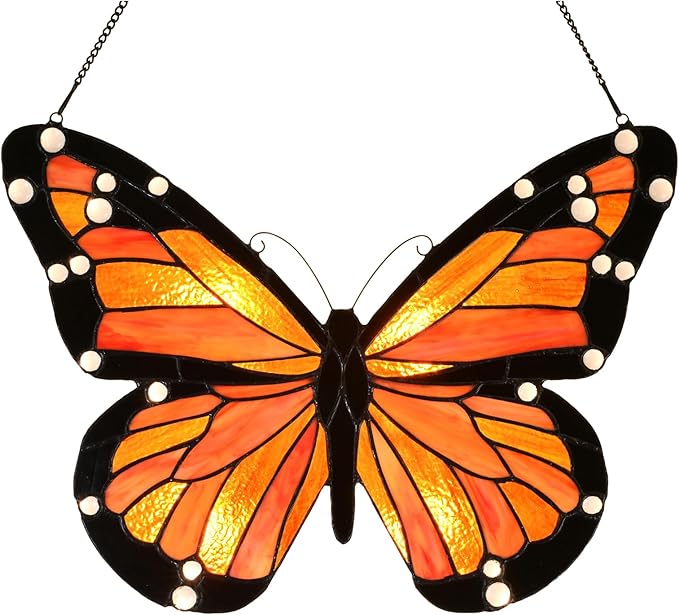 PA0007 Butterfly Stained Glass Hanging Panel 17" Wx12.75 H, Handmade Suncatcher - Image 2