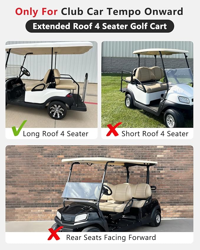 4 Passenger Golf Cart Enclosure for Club Car Tempo Onward 88" Extended Roof, 600D Waterproof Rain Driving Cover with Full Roll Up Clear Windows & Door for 4 Seater Club Car Enclosures