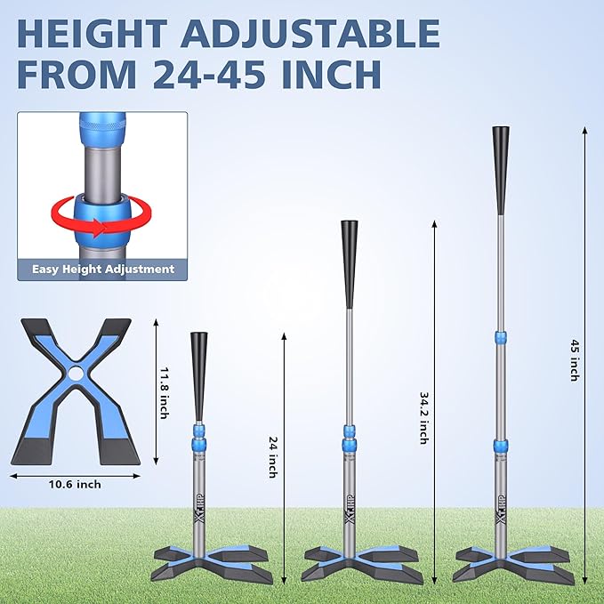 Baseball Tee for Hitting, Batting Tee with 5.8 LB Base, Softball Tee 24"-45" Height Adjustment, Hitting Tee for Baseball Training Accessories