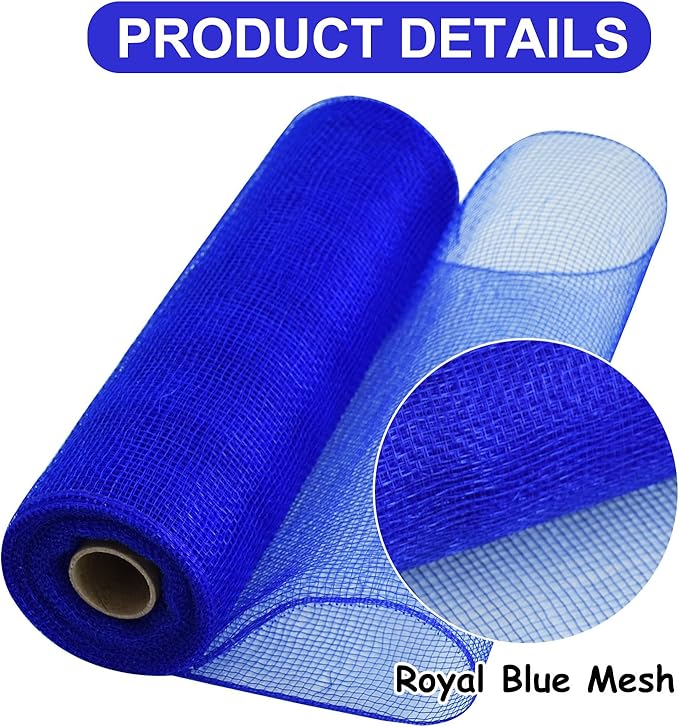 TONIFUL 2 Rolls 10 Inch Royal Blue Decorative Mesh Ribbbon Rolls, Fabric Mesh - Image 3