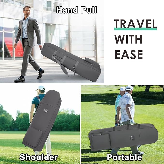 DAREKUKU Golf Travel Bags for Airlines with Adjustable Support Rod and Detachable Shoulder Straps, Hard case Top Soft Foldable Golf Club Travel Covers
