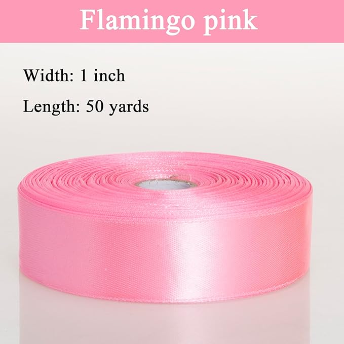 1 Inch Flamingo Pink Solid Satin Ribbon, 50 Yards Craft Fabric Ribbon - Image 3