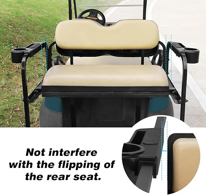 Roykaw Golf Cart Armrest No Drilling Rear Seat Arm Rest, Universal Compatible with EZGO Club Car Yamaha Square Frame Model, with Cup Holder & Phone Holder, Easy to Store & Waterproof