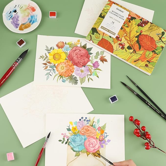 Grabie Watercolor Coloring Book, 15 Sheets A5, Watercolor Book - Image 3