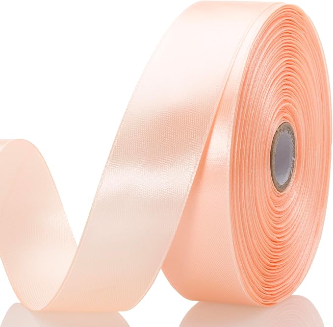 1 Inch Peach Solid Satin Ribbon, 50 Yards Craft Fabric Ribbon by YASEO