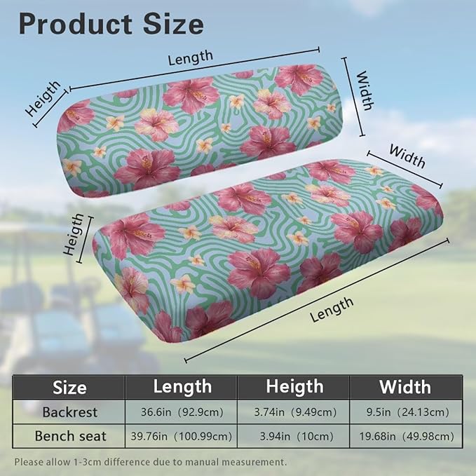 Suobstales Golf Cart Front and Rear Seat Cover Set for EZGO TXT RXV & Club Car DS 2 Passenger, Washable Bench Seat Covers Kit