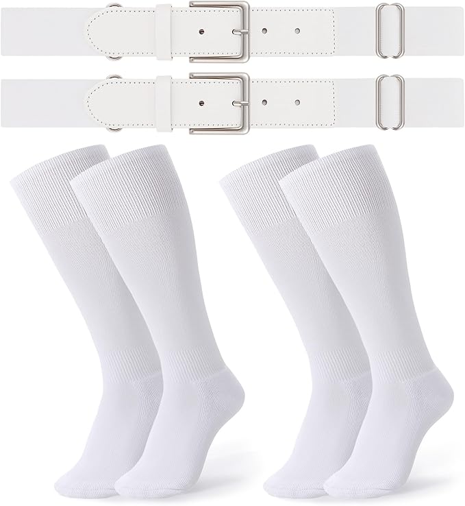 JASGOOD 2 Pack Baseball Socks and Belt Combo Set Softball Socks and Belts Elastic Waist Belt for Youth and Adult Boys