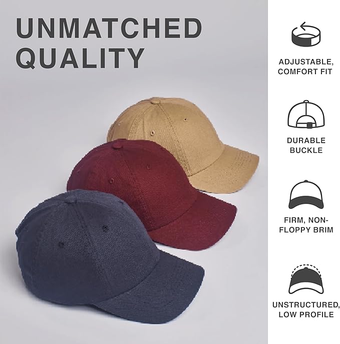 Classic Dad Hat Cotton, Low-Profile Plain Baseball Cap, Adjustable, Breathable and Packable