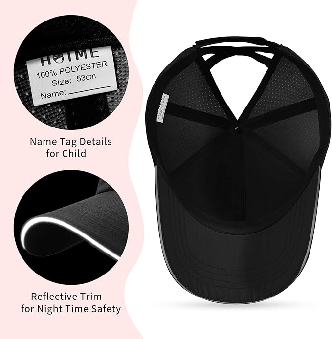 Little Girls Criss Cross Ponytail Hat Toddler Reflective Baseball Cap Kids Quick Dry Summer Sports Hats Age 3-8