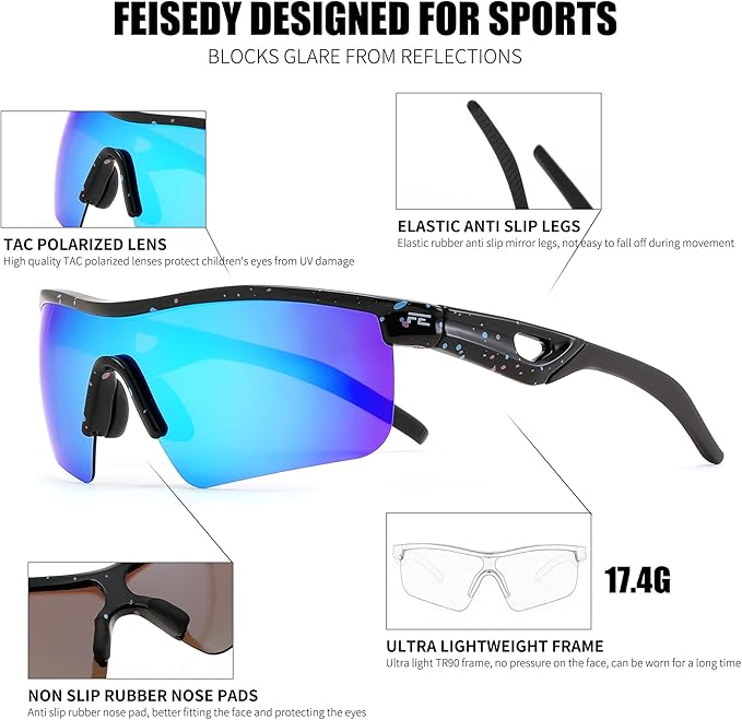 FEISEDY Kids Teens Baseball Polarized Sunglasses Sports TR90 Frame Boys Girls Cycling B2454