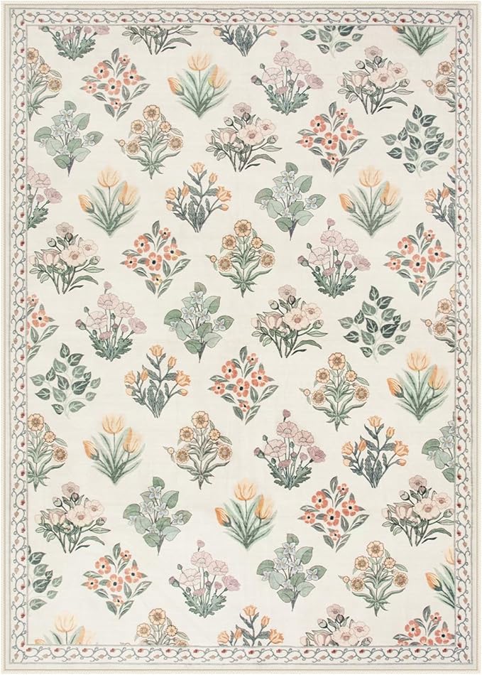 Wonnitar Nursery Rug for Baby Girl, Washable Moroccan Floral 5x7 Rug, - Image 8