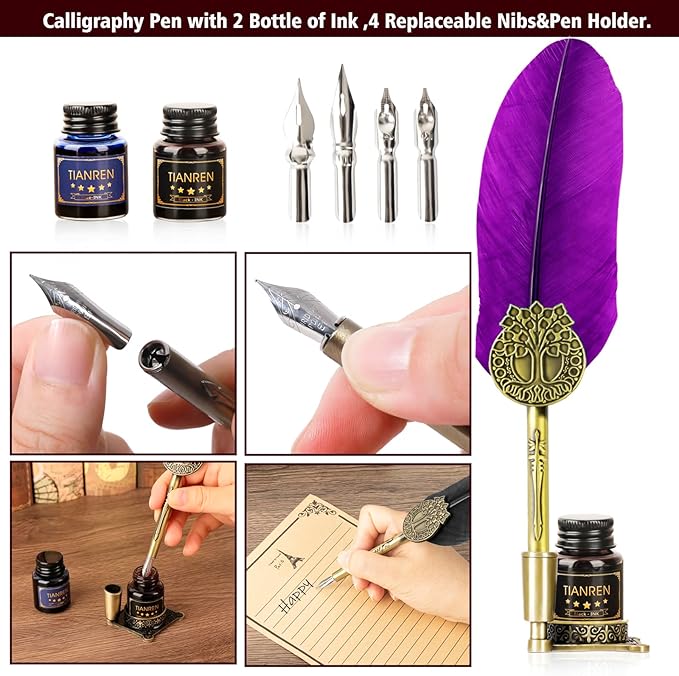 Quill pen ink set, Feather Pen and Ink Set, Antique Calligraphy Pen - Image 2
