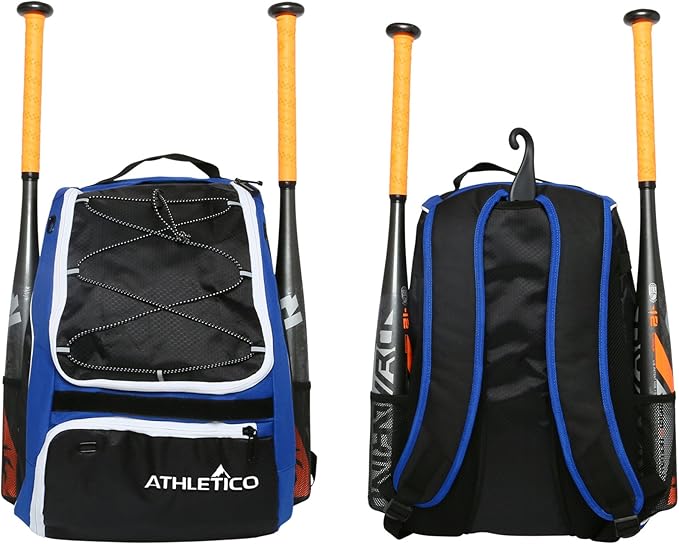 Athletico Baseball Bat Bag - Backpack for Baseball, T-Ball & Softball Equipment & Gear for Youth and Adults | Holds Bat, Helmet, Glove, & Shoes |Shoe Compartment & Fence Hook