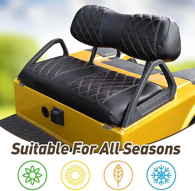 NOKINS Golf Cart Club Car DS 2000.5-Up Diamond Seat Covers Kit, Fits Club Car DS OEM Standard Front Seat Cushion, Golf Cart Vinyl Seat Cover, No Nails Required (Black and Brown Stitching)