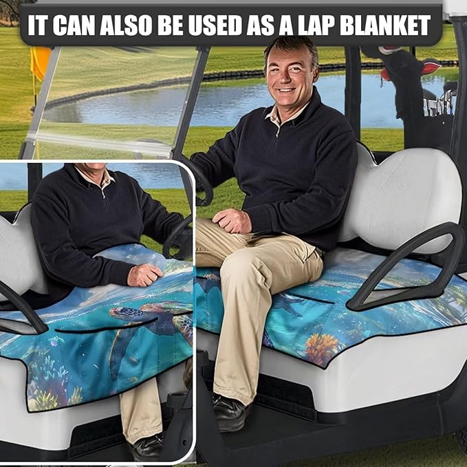 Golf Cart Seat Covers, Universal Golf Cart Seat Towel Blanket with 4 Front Pockets & Nonskid Bottom Fits for Club Car 2 Person Seats Golf Carts