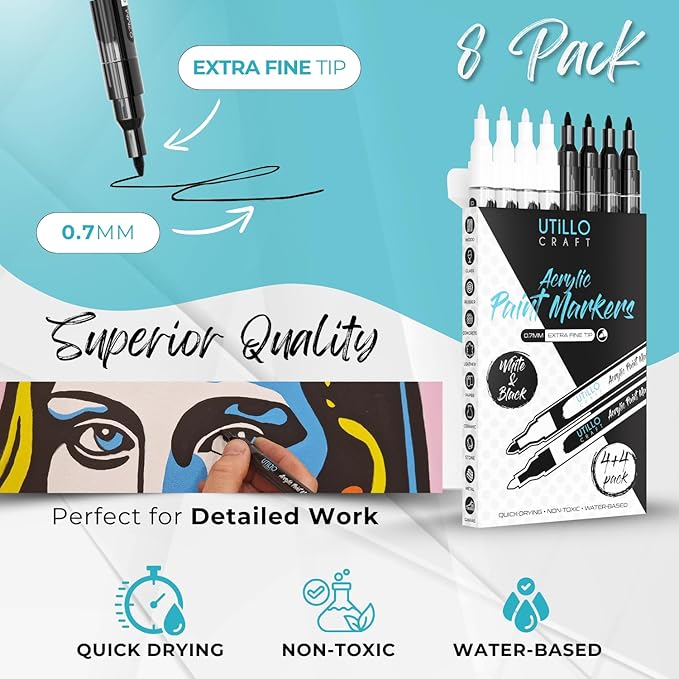 White+Black Paint Pen Extra Fine Tip Made in Japan | Bold Color+100% Coverage | - Image 7