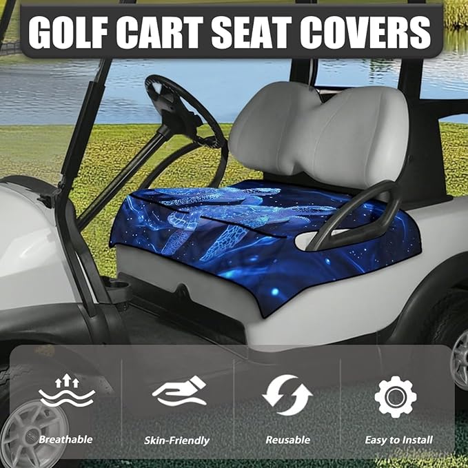 Golf Cart Seat Covers, Universal Golf Cart Seat Towel Blanket with 4 Front Pockets & Nonskid Bottom Fits for Club Car 2 Person Seats Golf Carts