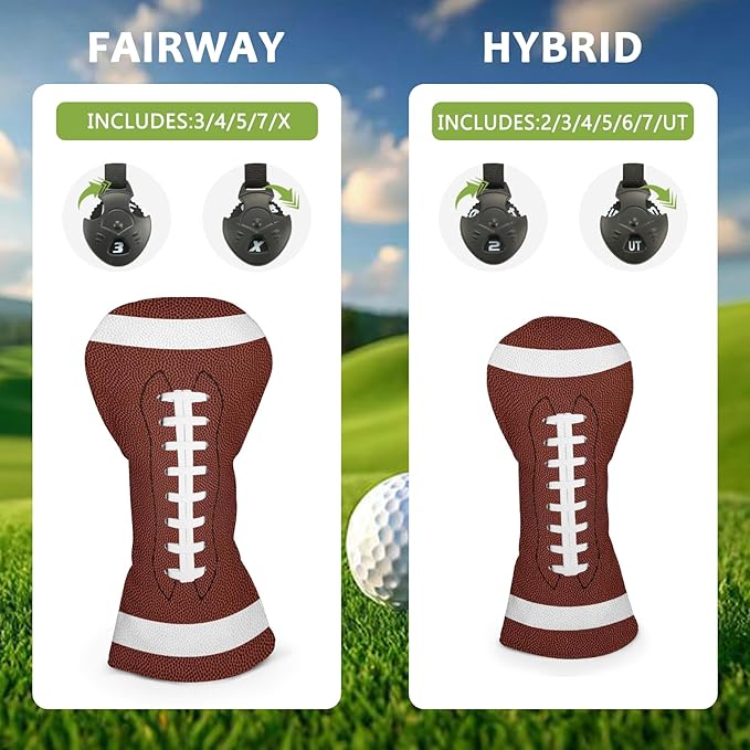 Golf Club Head Covers for Men Women, PU Leather Golf Headcover for Driver Fairway Wood and Hybrid, Funny Golf Accessories