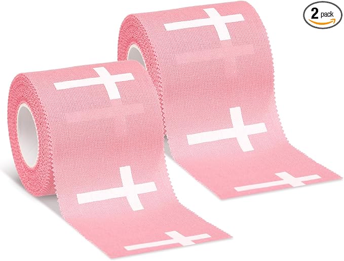 MiniInflat 2 Pcs Christian Cross Athletic Tape Sports Tape 2in x 23ft Religion Jesus Wrist Wrap for Soccer Football Baseball, Gift for Graduation Teacher Nurses Week Pentecost(Pink,Crosses)