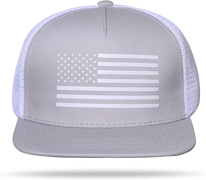 UALON Baseball Cap, Snapback Trucker Hat for Men & Women with American Flag and Adjustable, Breathable Mesh, Flat Bill Hats