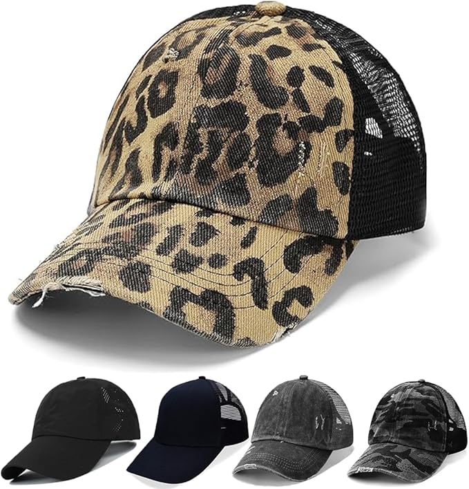 Criss Cross Hat Washed Distressed Baseball Cap Ponytail Hat High Messy Bun Ponycap for Women