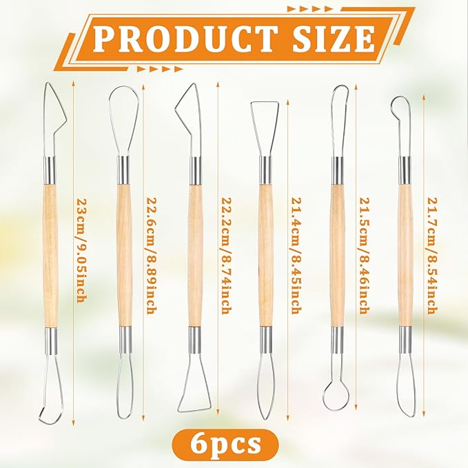 6Pcs Clay Sculpting Tools Ceramic Pottery Clay Ribbon Sculpting Tools Wooden - Image 2