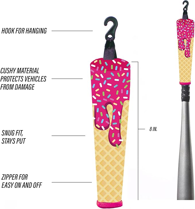 Handle Cover - Baseball Bat Cover Sleeve Protects Vehicle & Bat Grip - Batting Gloves & Helmet Companion with Zippered Hook - Softball Accessory