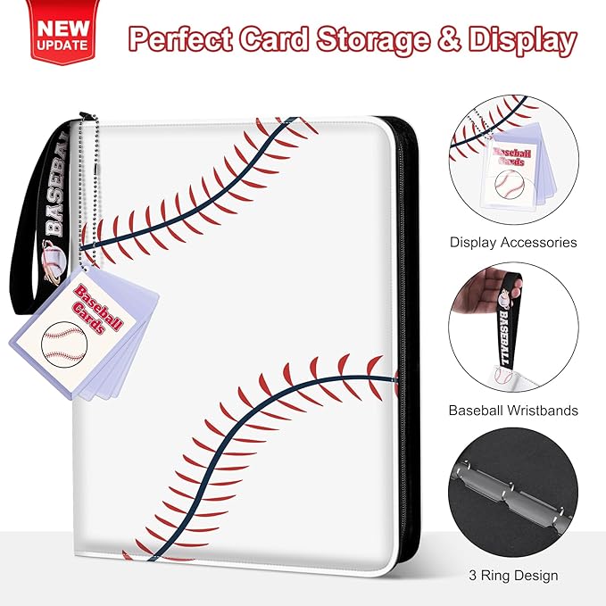 Mlikero Baseball Card Binder 720 Pocket, Trading Card Binder with Card Display Design, Premium Card Holder with Sports Pattern Wristband Compatible with Baseball Cards 2026