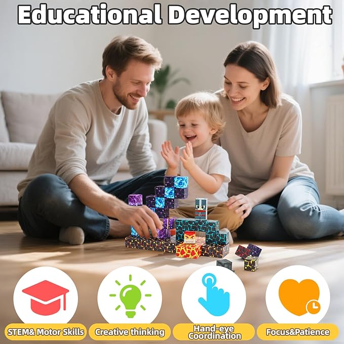 Magnetic Blocks, Magnet Blocks Build 3D World Stacking Toys, STEM Sensory - Image 4