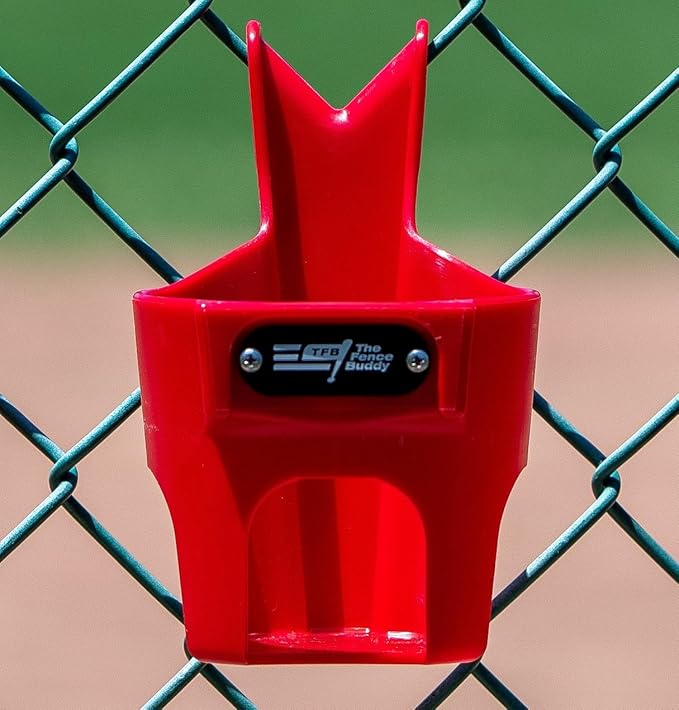 Fence Cup Holder | Drink Holder for Chain Link Fence | Fits Stanley, Yeti & Gatorade | Baseball Dugout, Softball, Pickleball & Tennis | Made in USA | The Fence Buddy (Red)