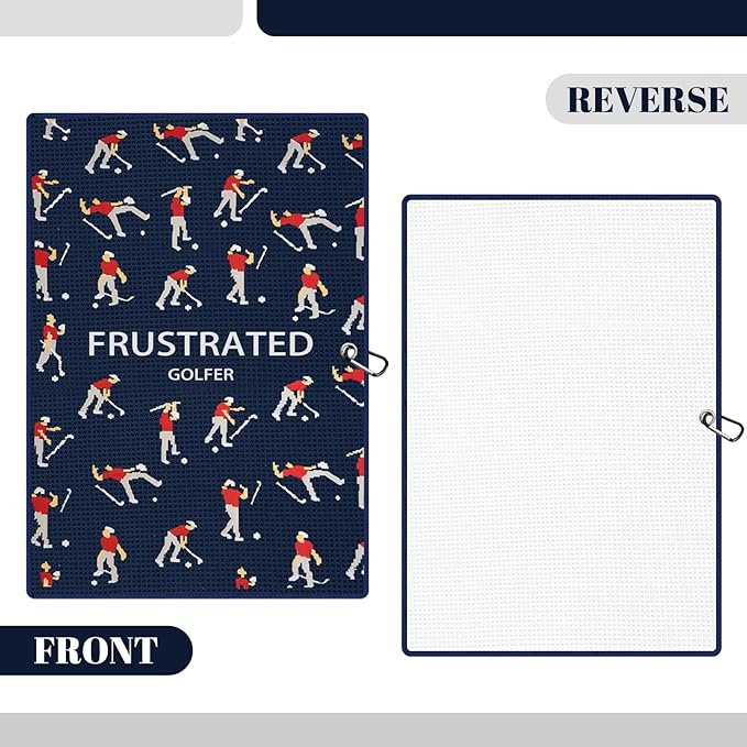 Microfiber Golf Towels (16" X 24") with Carabiner Clip, Waffle Pattern Golf Towel Hook and Loop Fastener, Golf Club Towel, Premium Golf Accessories, Gift for Men, Golfers, Dad (Three Navy Blue)
