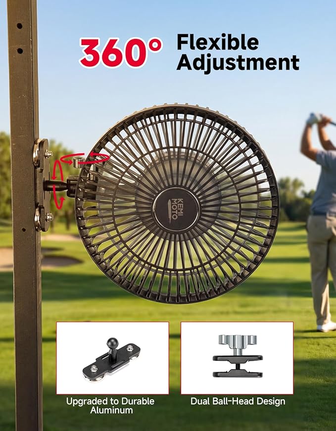KEMIMOTO 8-Inch Magnetic Golf Cart Fan with Reinforced Metal Ball Joint, 3 Light Modes & 6-Speed, Magnetic Fan for Golf Cart, Forklift, Compatible with EZGO RXV, Club Car, 2 Pack