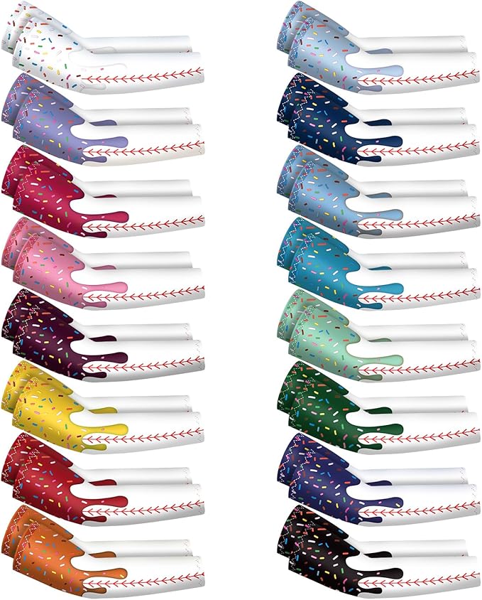 JaGely 16 Pairs Ice Cream Arm Sleeves for Kids UV Sun Protection Football Basketball Baseball Compression Long Sleeves Youth
